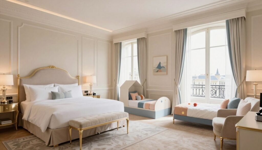 A family suite at Le Bristol Paris with elegant decor and space for children