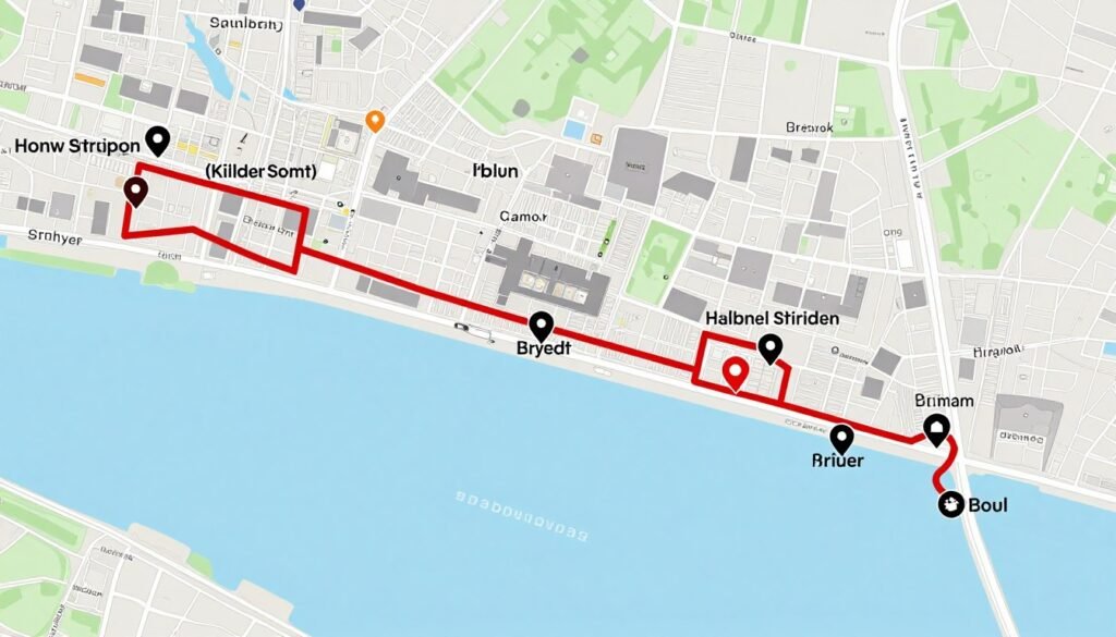 A map showing the King Street pub crawl route in Bristol