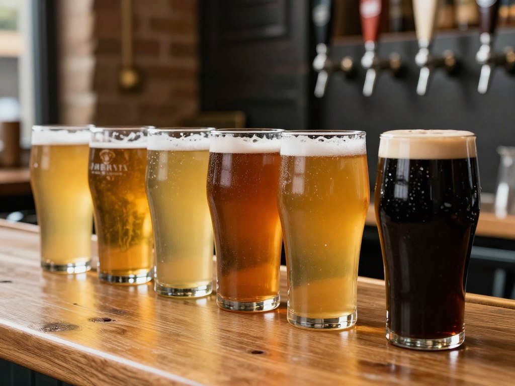 A selection of local Bristol craft beers in glasses showing different styles and colors
