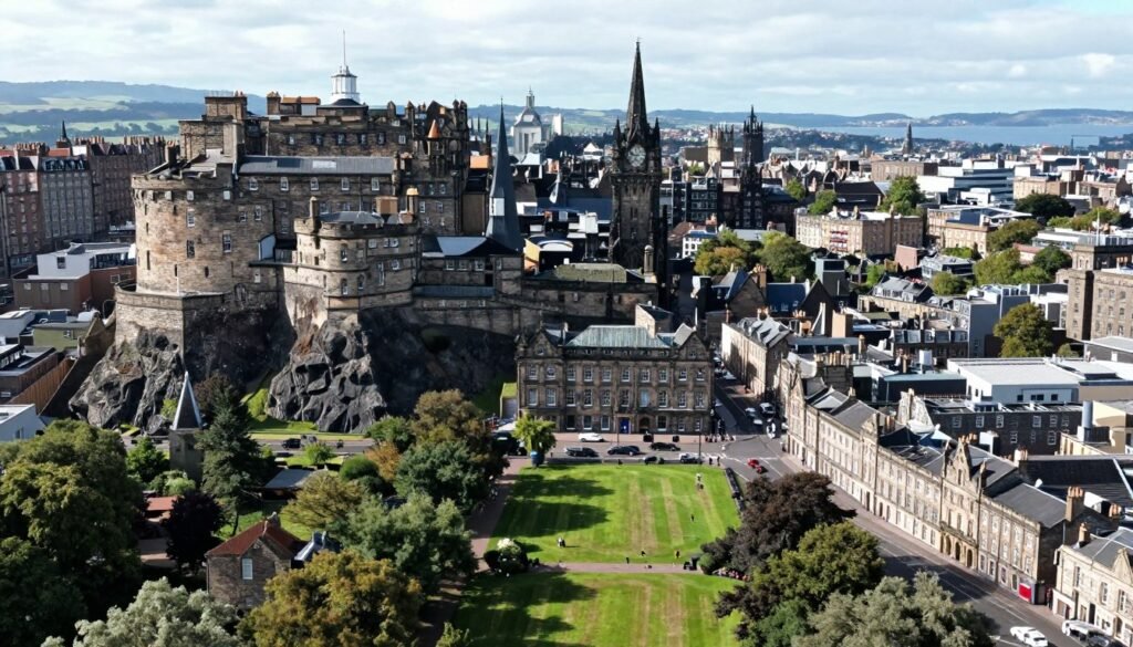 Best Hotels in Edinburgh Scotland 10 Aerial view of Edinburgh Scotland showing Old Town and New Town areas