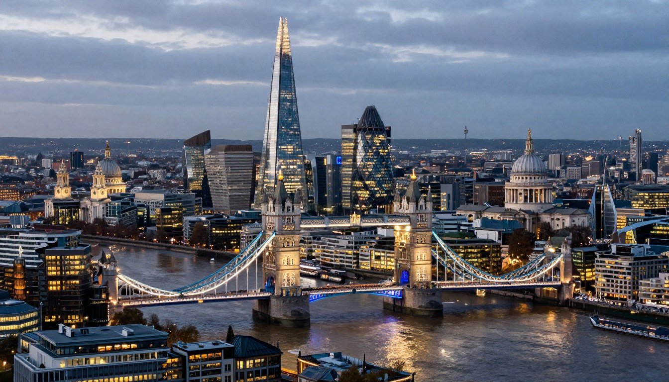 Aerial view of London's skyline featuring iconic landmarks and best restaurants in London