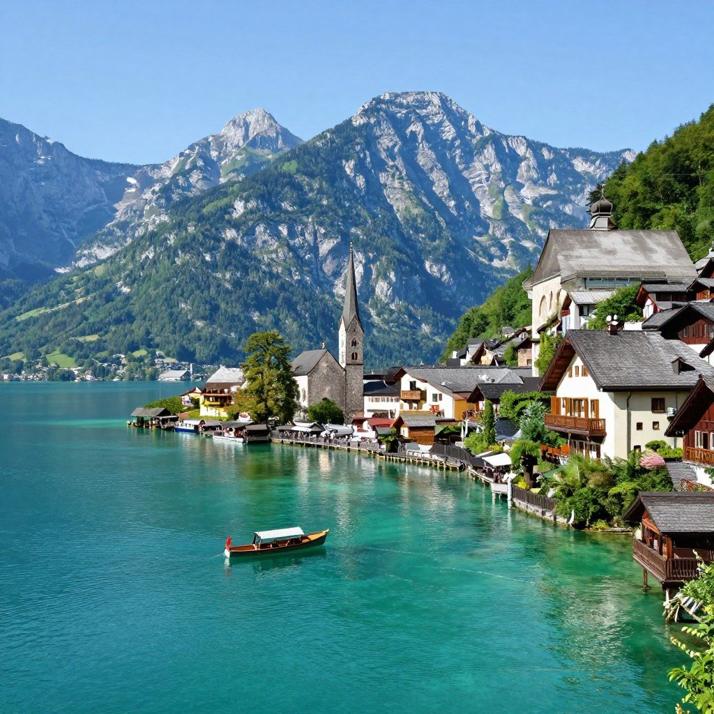 Alpine lake Tegernsee with mountains
