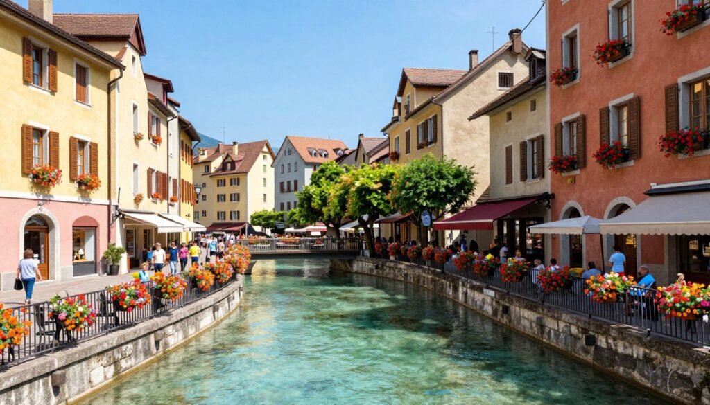 The Best Things to Do in Geneva 35 Annecy canals with colorful buildings and flower boxes