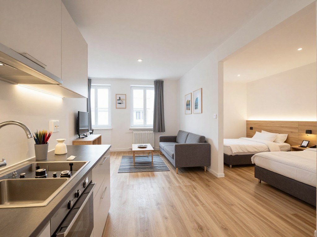 Aparthotel Familie Hugenschmidt kitchen and living space