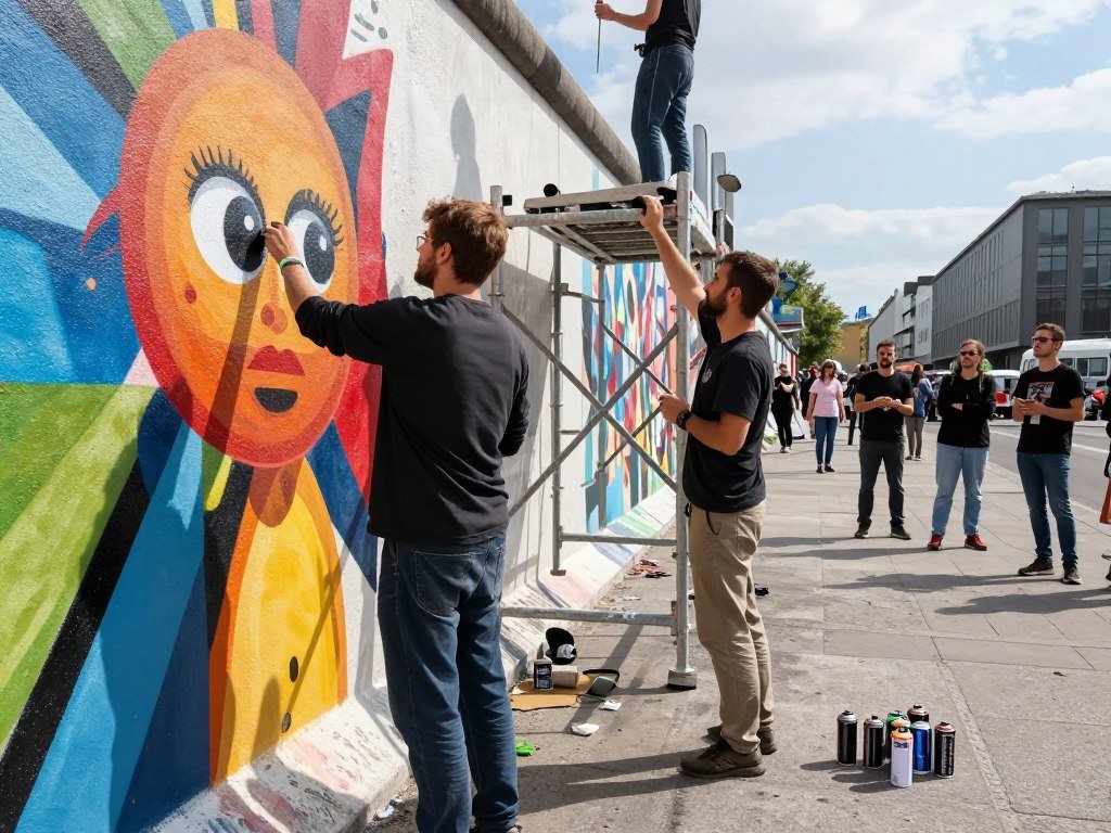 The Best Things to Do in Berlin 9 Artists painting new murals on the East Side Gallery Berlin Wall