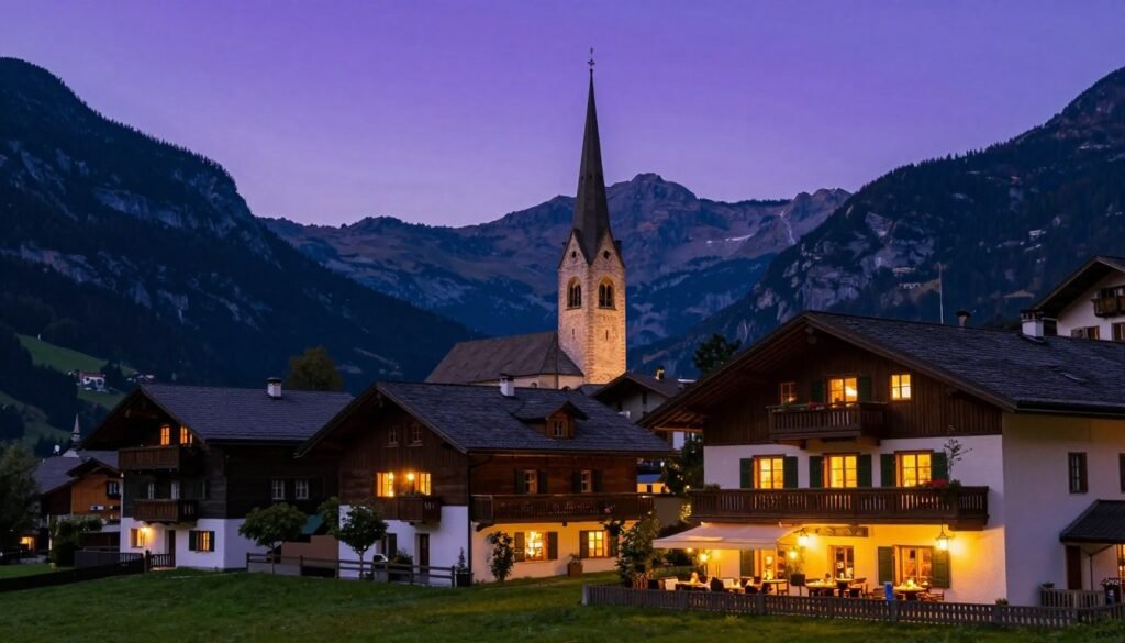 Balzers evening atmosphere with restaurant lights