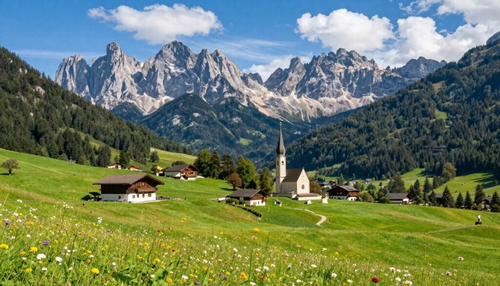 Bavarian Alps landscape with mountain village