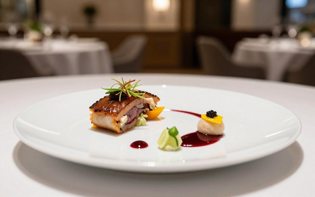 Beautiful plated dish at fine dining restaurant in Bern