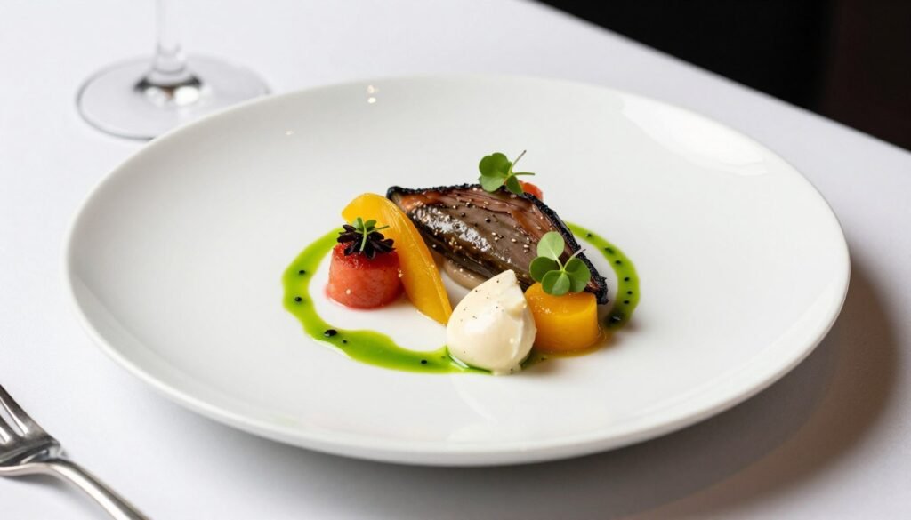 Beautifully plated dish at Adam Reid at The French restaurant in Manchester