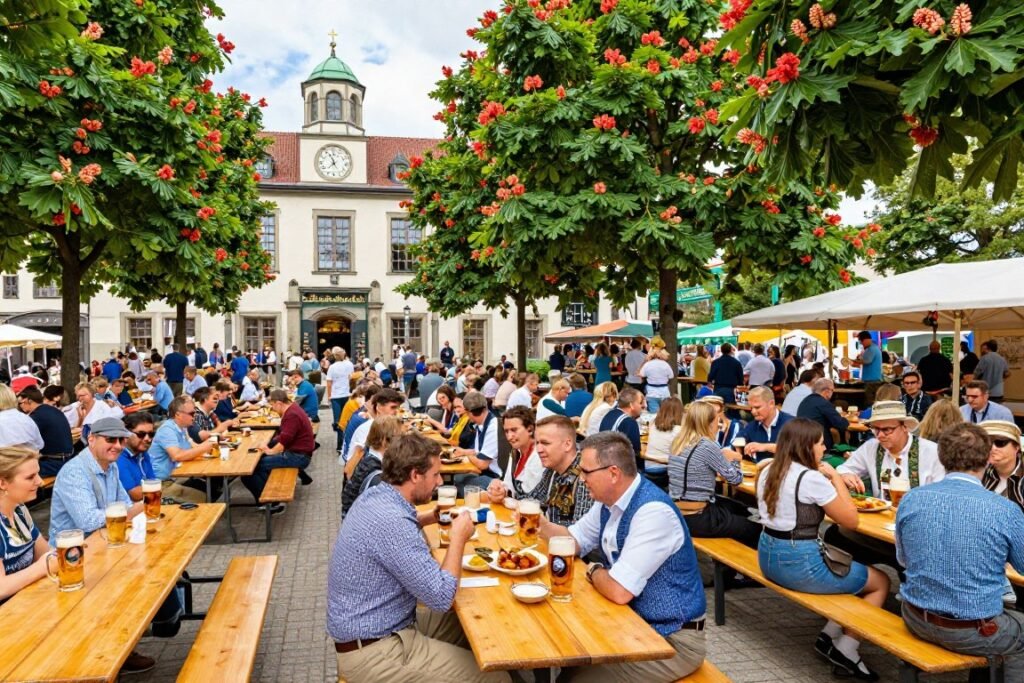 The Best Restaurants in Salzburg 6 Beer garden at Augustiner Bräustübl in Salzburg filled with locals and tourists