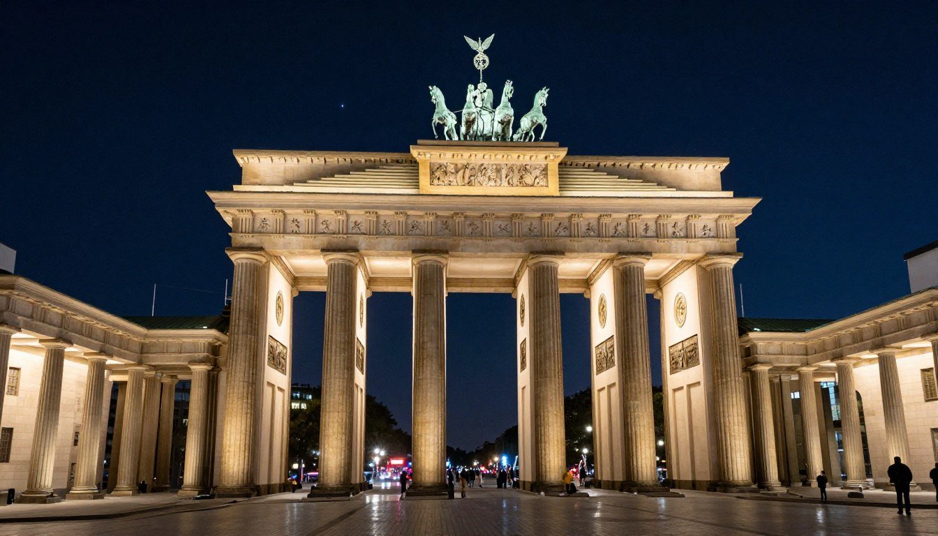 Berlin Brandenburg Gate illuminated at night with vibrant city atmosphere in 2026