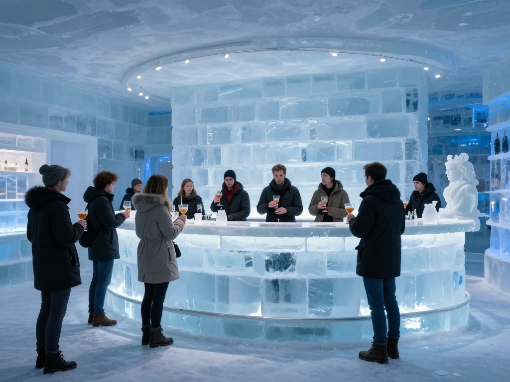The Best Things to Do in Berlin 49 Berlin Icebar interior made of ice with frozen sculptures and visitors