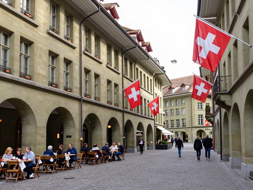 Bern Old Town arcaded streets with restaurants