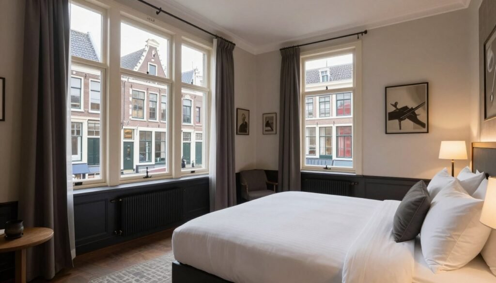Boutique hotel room in Haarlem with traditional Dutch design elements