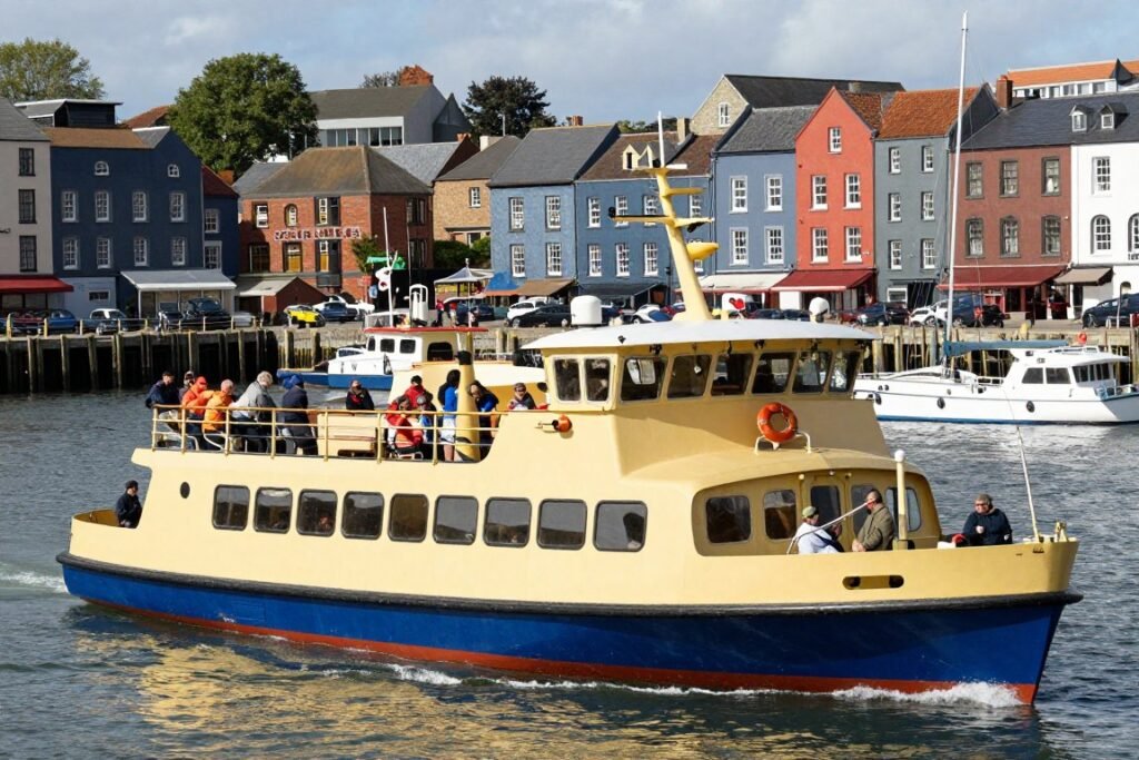 Bristol Ferry Boat on the harbor with passengers enjoying the journey