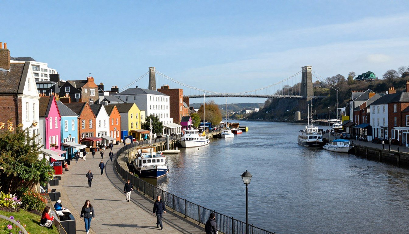 Bristol Harbourside with colorful houses and boats on a sunny day, showcasing one of the best things to do in Bristol