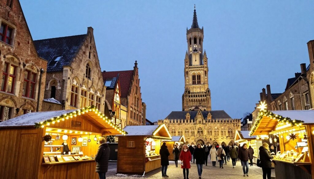 The Best Things to Do in Bruges 6 Bruges Christmas Market with festive lights and decorations