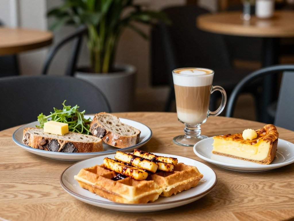 Brunch spread at Kottee Kaffee café in Bruges