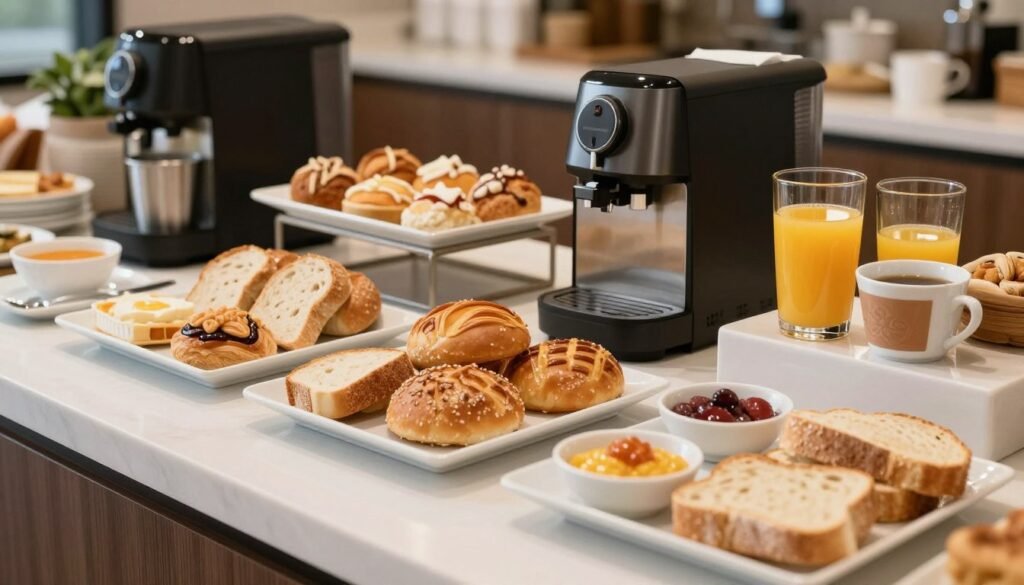 Budget hotel breakfast buffet with continental options in Luxembourg