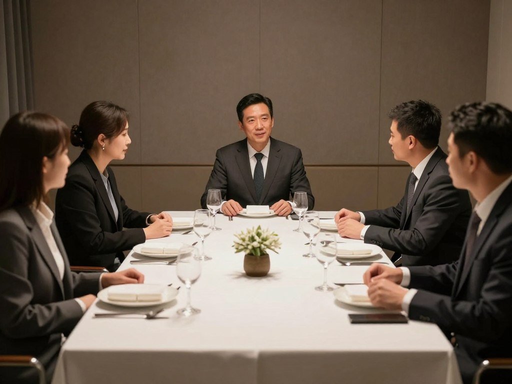 Business dinner setup in private restaurant dining room