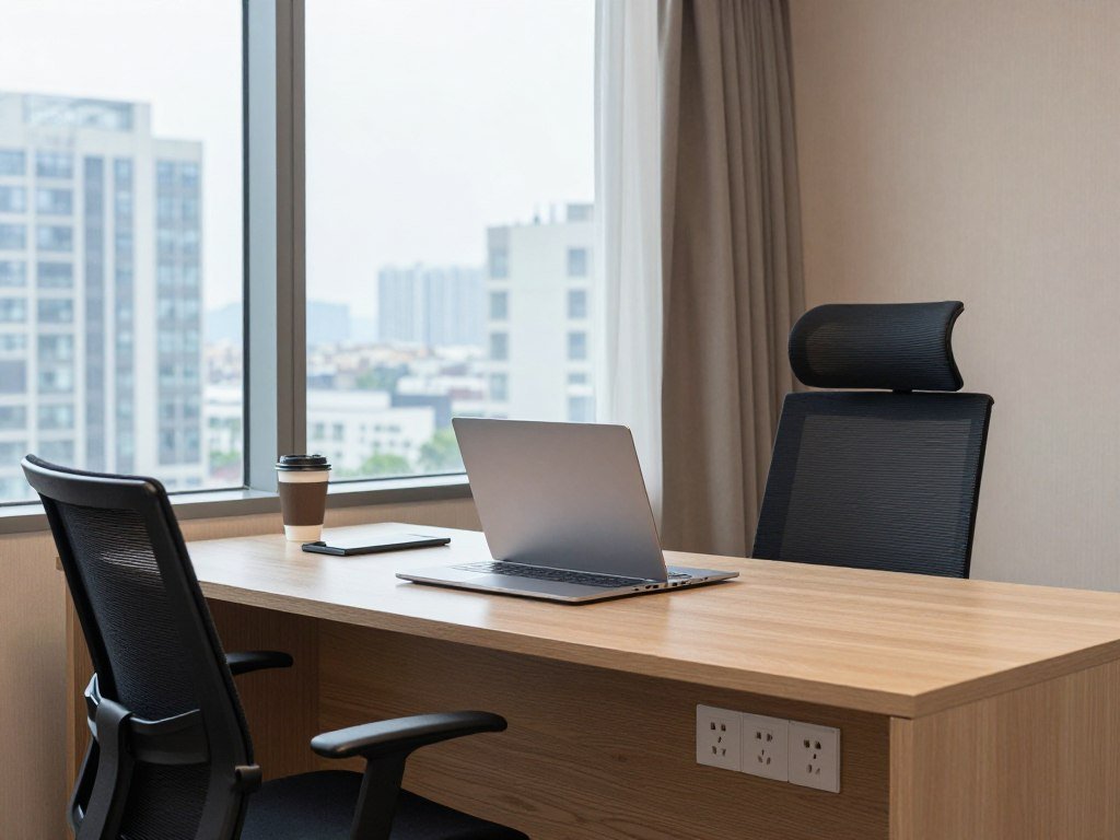 Business hotel room setup with desk and work area in Nuremberg