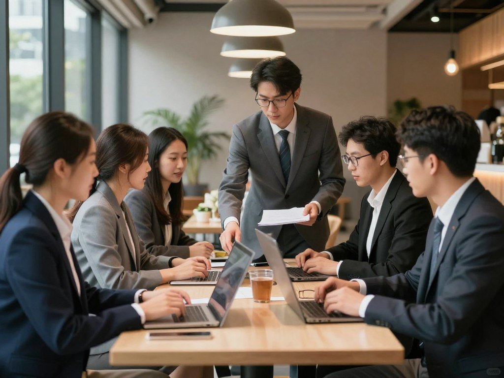 Business lunch setting with professionals at modern restaurant