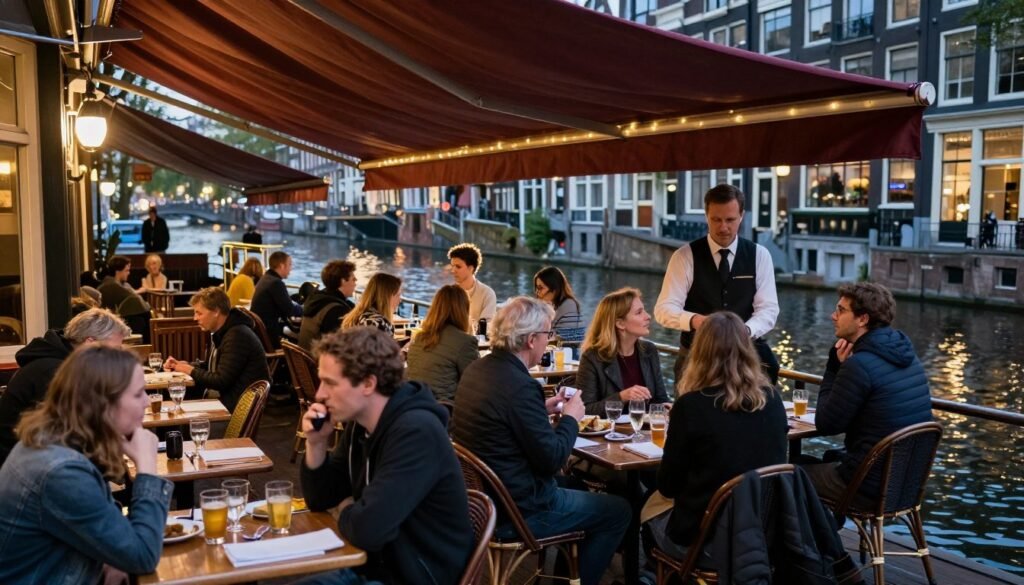 Popular Restaurants in Amsterdam 7 Busy restaurant in Amsterdam with people dining at outdoor terrace
