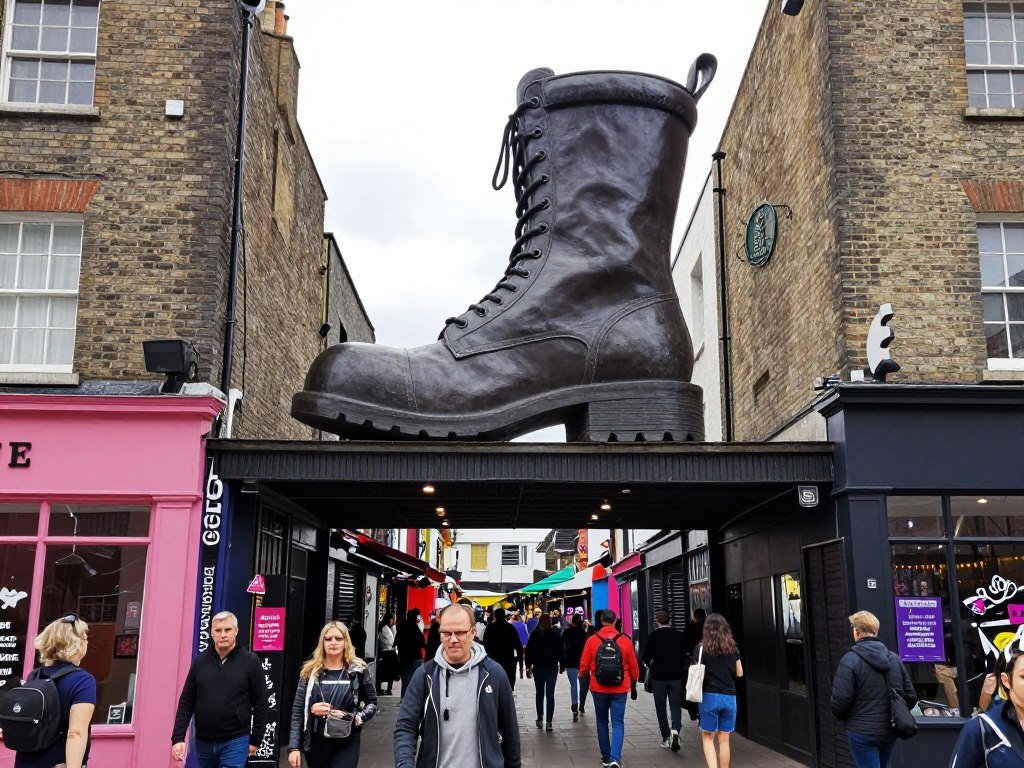 Camden Market entrance with its distinctive large boot sculpture - alternative things to do in London