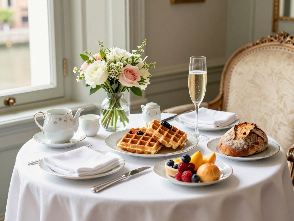 Champagne breakfast at The Pand Hotel in Bruges