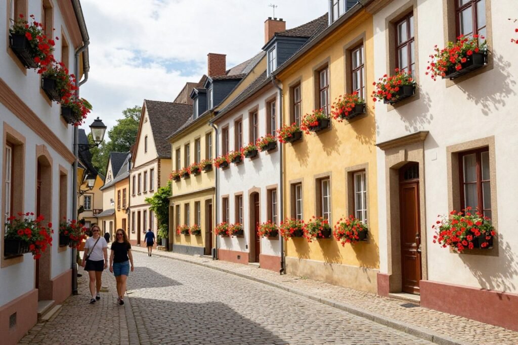 Charming street scene in Grund Luxembourg with colorful houses