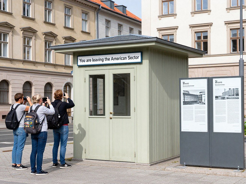 The Best Things to Do in Berlin 4 Checkpoint Charlie with historic guard house and information panels showing Cold War history