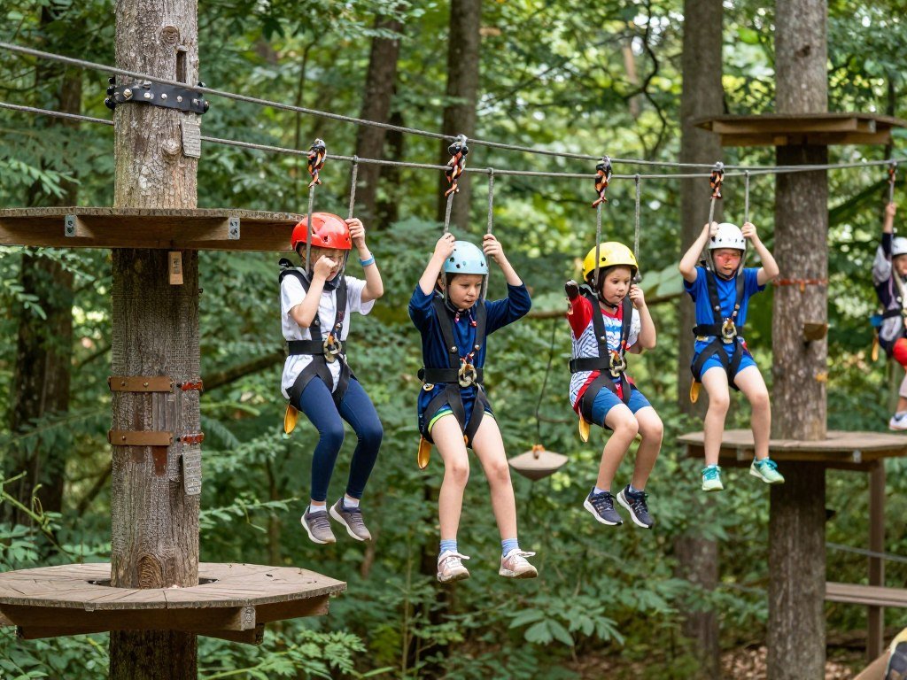 Children on zip line adventure park Luxembourg