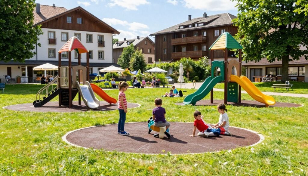 Children playing in Schaan park near hotels