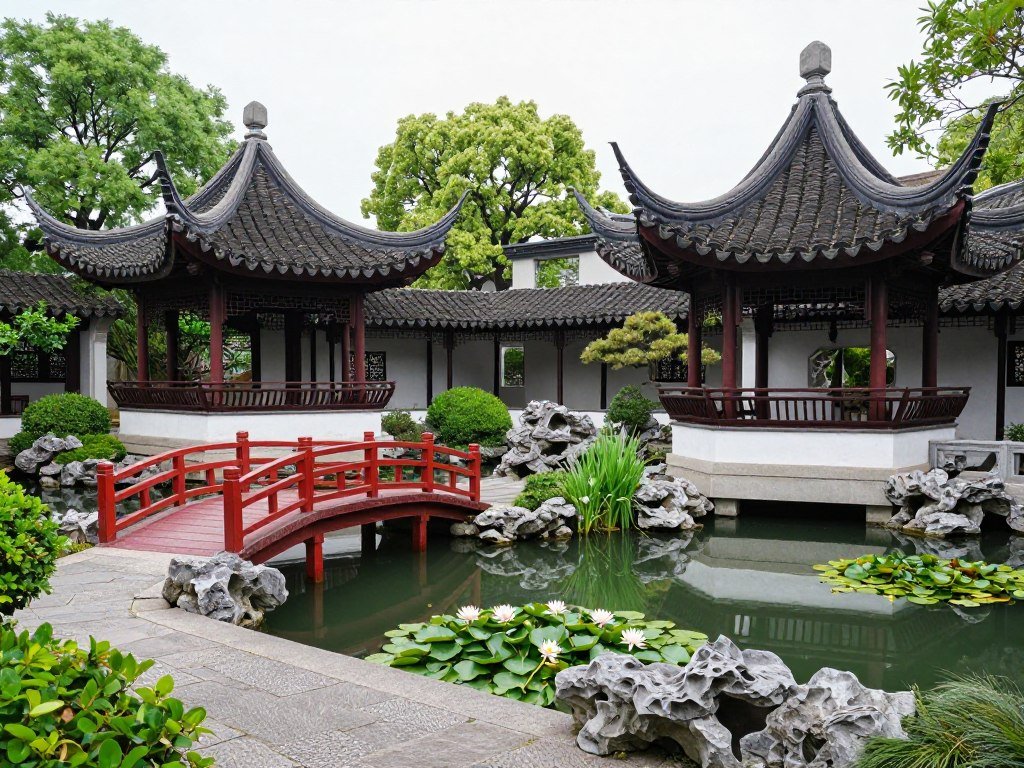 Chinese Garden in Zurich with traditional pavilions and pond