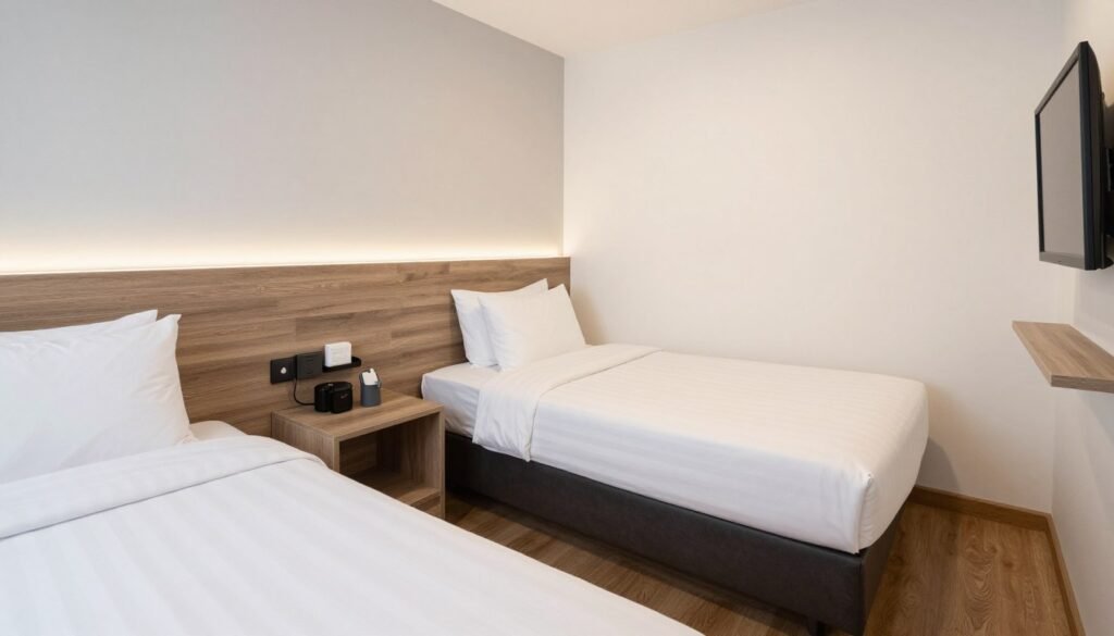 Clean budget hotel room with modern amenities