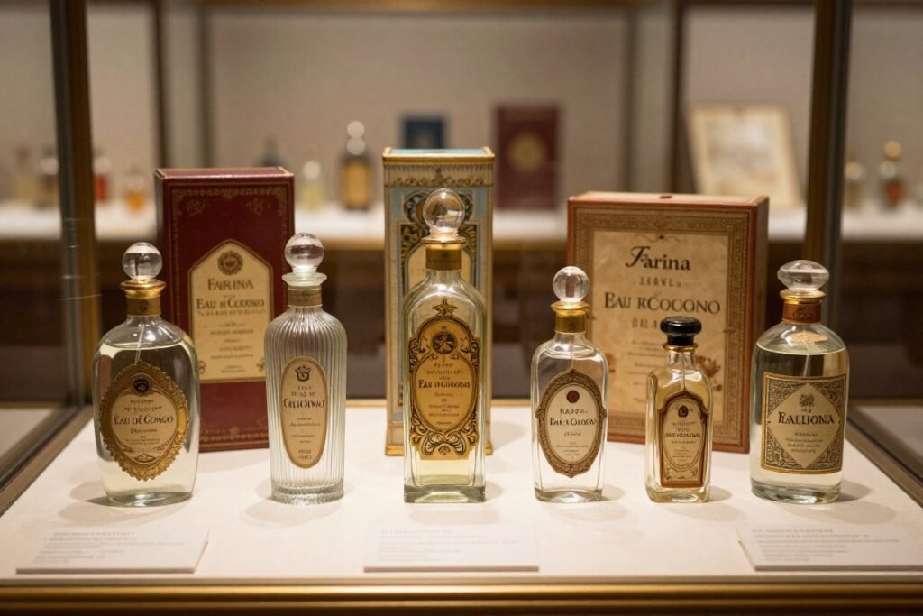 The Best Things to Do in Cologne 31 Collection of vintage Farina Eau de Cologne bottles in museum display