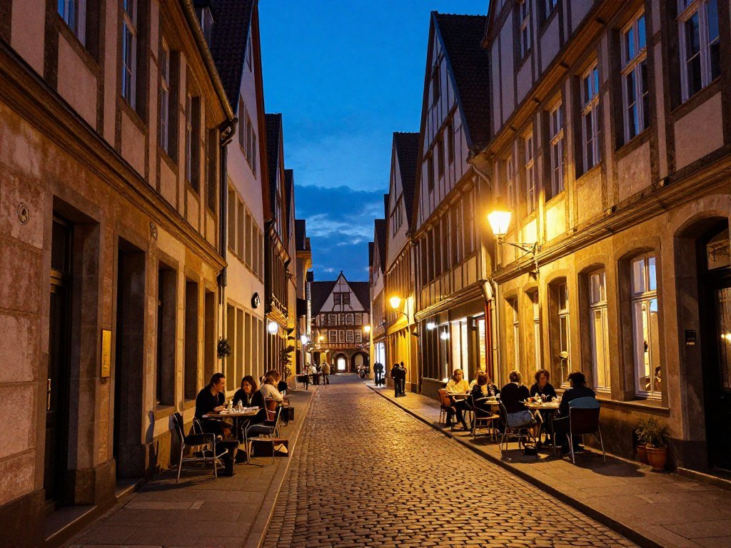 Cologne Old Town cobblestone streets at night