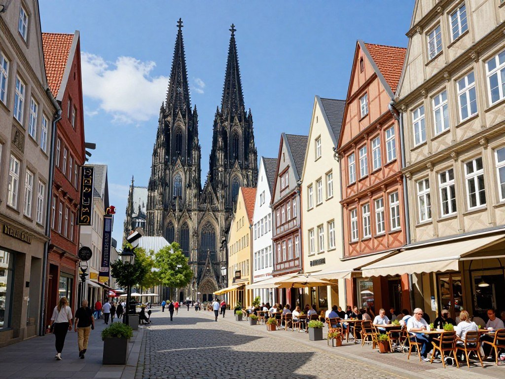 Cologne old town with cathedral and traditional buildings