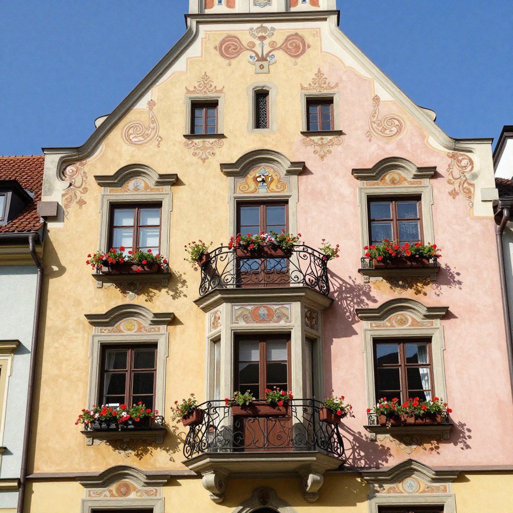 Colorful historic building facades in Munich Altstadt
