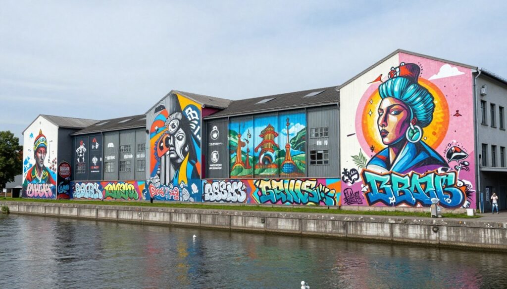 The Best Things to Do in Linz 3 Colorful large-scale murals on industrial buildings at Mural Harbor in Linz