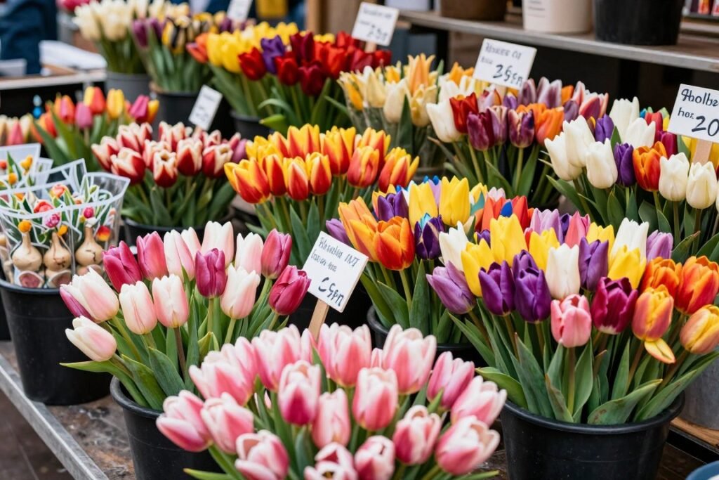 Colorful tulips at Amsterdam's floating flower market - things to do in Amsterdam