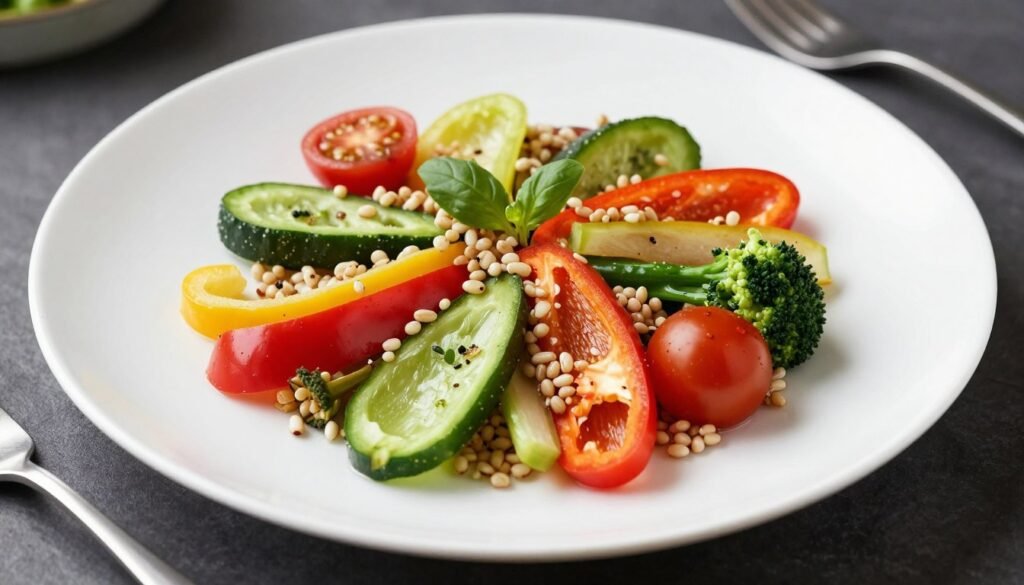 Colorful vegetarian dish with fresh vegetables