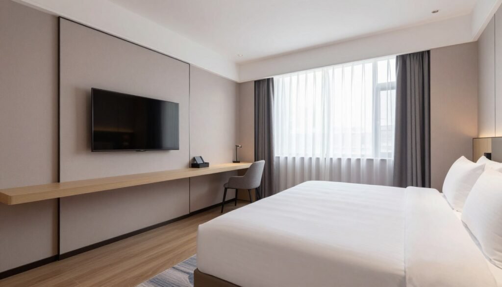 The Best Hotels in Hamburg 6 Comfortable mid-range hotel room in Hamburg with modern amenities