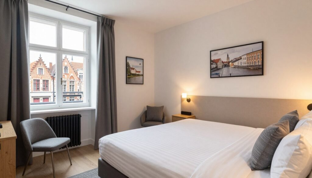 Comfortable value hotel room in Bruges with traditional elements