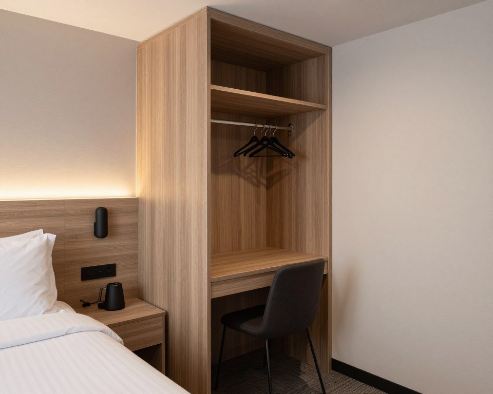 Compact but efficient Geneva hotel room layout showing space optimization