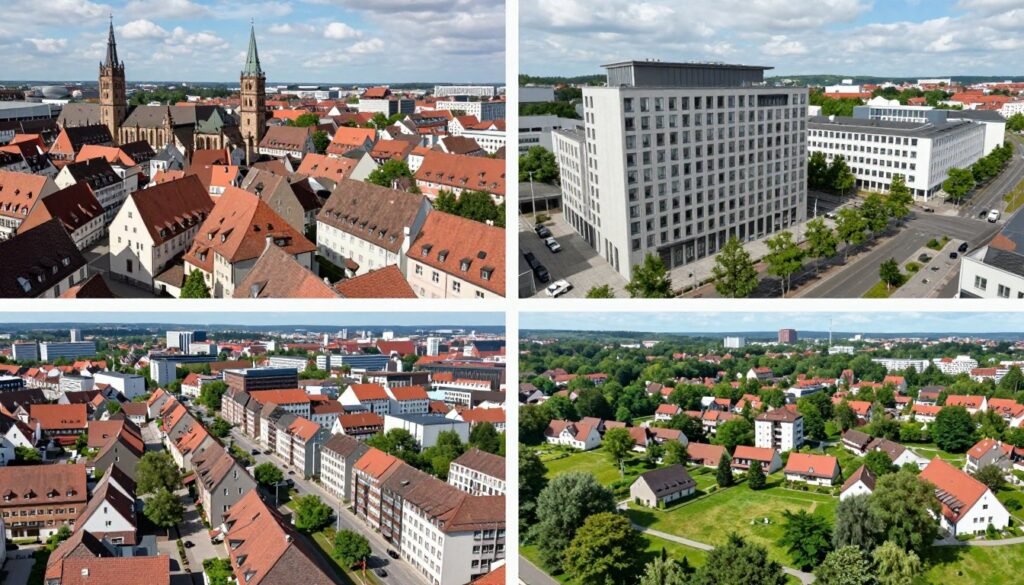 Comparison of different Nuremberg hotel districts showing varying urban densities
