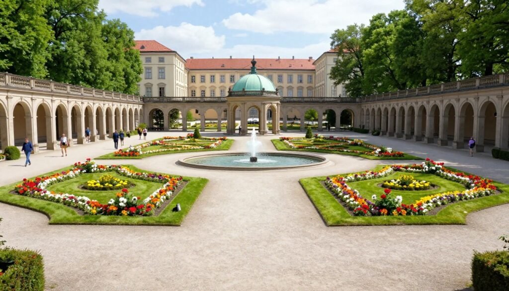 Court Garden with fountains and flower beds