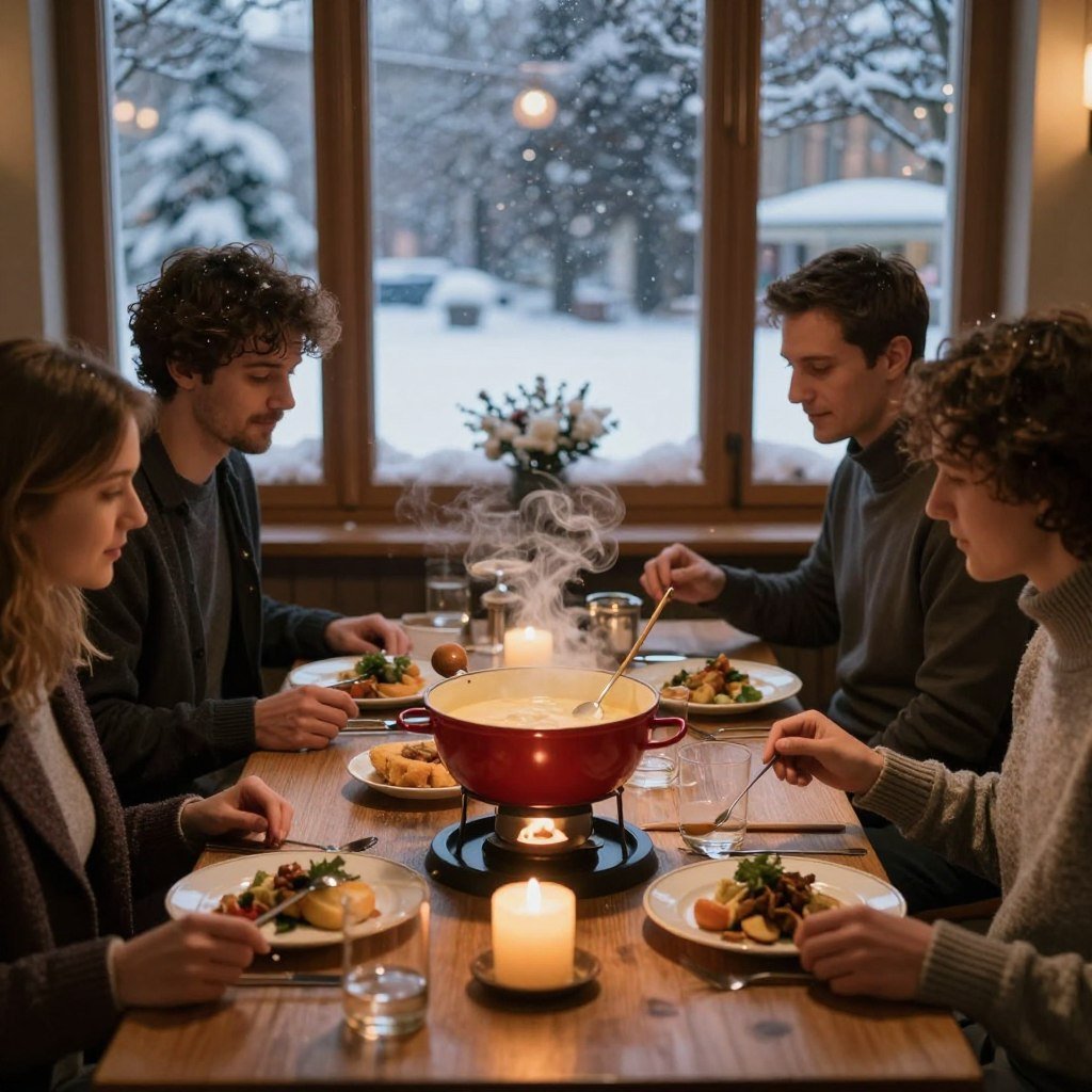 Cozy winter fondue dinner