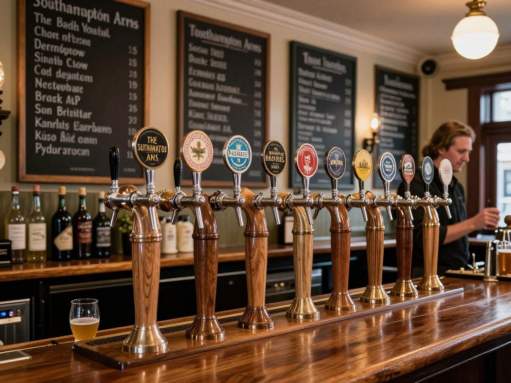 Craft beer taps at The Southampton Arms featuring a variety of independent British breweries