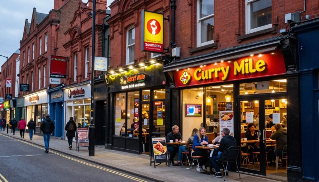 Curry Mile's colorful restaurants and shops